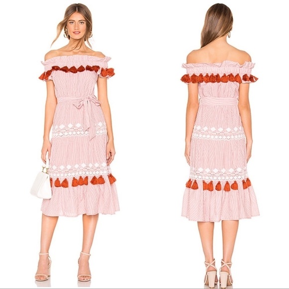 TULAROSA Dress Womens Small Revolve Lana Getty Stripe Tassel Boho Midi Flirty - Picture 1 of 13